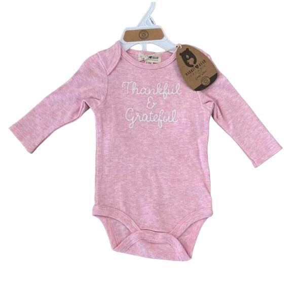 NWT Rabbit + Bear Pink/Ivory Thankful & Grateful Print Bodysuit & Pants - 6-9M - Picture 2 of 9